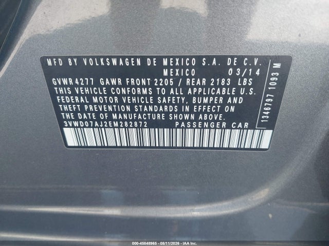 Продаж на аукціоні авто 2014 Volkswagen Jetta 1.8t Se, vin: 3VWD07AJ2EM282872, номер лоту: 45848965