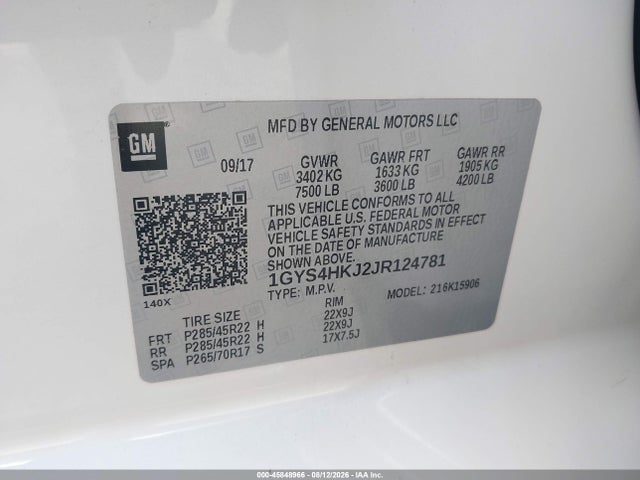 Aukcja sprzedaży 2018 Cadillac Escalade Esv Luxury, vin: 1GYS4HKJ2JR124781, numer aukcji: 45848966