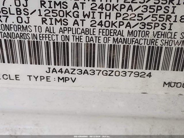 45848968 :رقم المزاد ، JA4AZ3A37GZ037924 vin ، 2016 Mitsubishi Outlander Es مزاد بيع