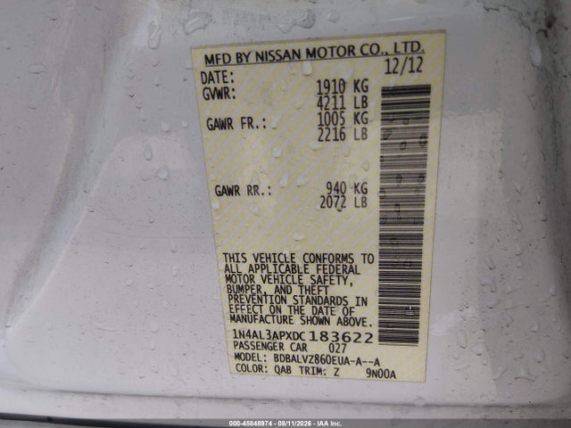 45848974 :رقم المزاد ، 1N4AL3APXDC183622 vin ، 2013 Nissan Altima 2.5 Sl مزاد بيع