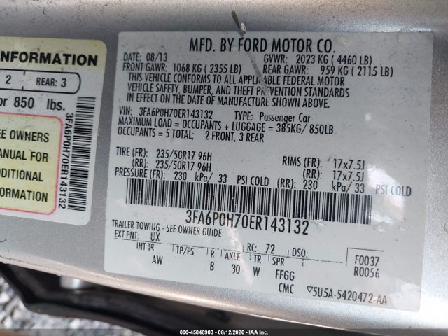 3FA6P0H70ER143132 Ford FUSION SE