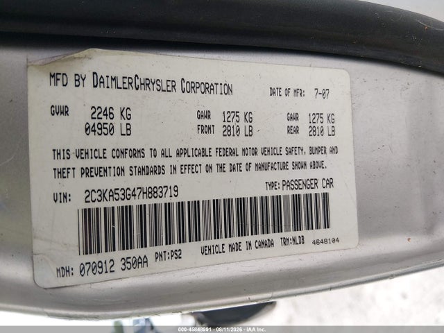 Aukcja sprzedaży 2007 Chrysler 300 Touring, vin: 2C3KA53G47H883719, numer aukcji: 45848991