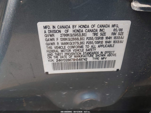 Продаж на аукціоні авто 2008 Acura Mdx Technology Package, vin: 2HNYD28678H549742, номер лоту: 45848992