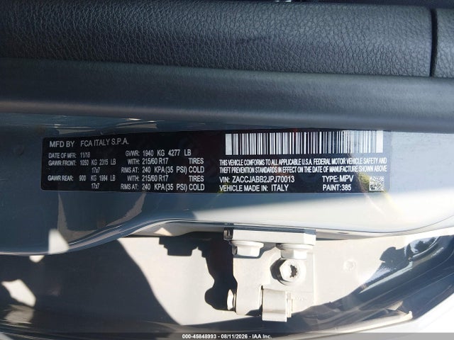 Продажа на аукционе авто 2018 Jeep Renegade Latitude Fwd, vin: ZACCJABB2JPJ70013, номер лота: 45848993