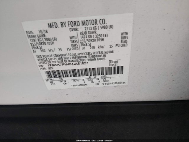 Ford Explorer Limited 2019 1FM5K7FH4KGA51027 Image 9