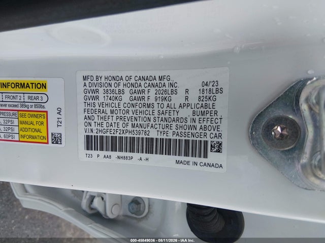 Aukcja sprzedaży 2023 Honda Civic Lx, vin: 2HGFE2F2XPH539782, numer aukcji: 45849036