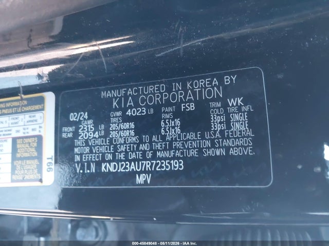45849048 :رقم المزاد ، KNDJ23AU7R7235193 vin ، 2024 Kia Soul S مزاد بيع
