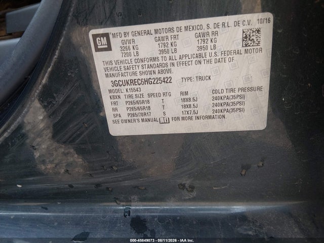 45849073 :رقم المزاد ، 3GCUKREC6HG225422 vin ، 2017 Chevrolet Silverado 1500 Lt مزاد بيع