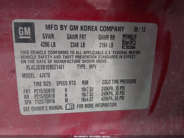 45849074 :رقم المزاد ، KL4CJDSB1EB521461 vin ، 2014 Buick Encore Premium مزاد بيع