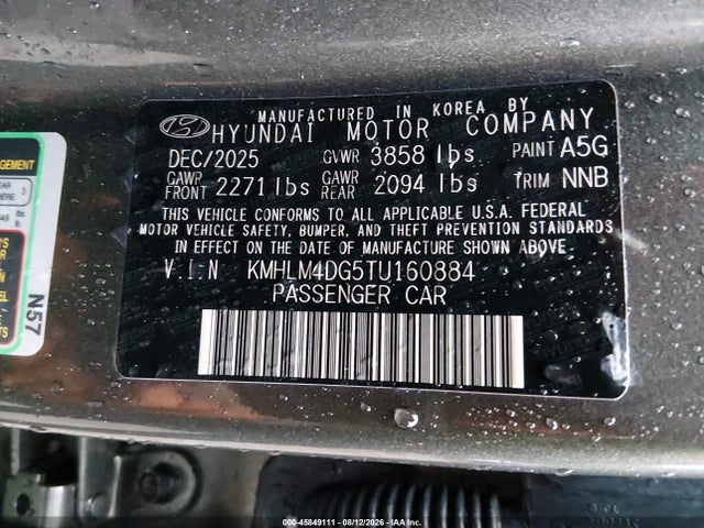 Продаж на аукціоні авто 2026 Hyundai Elantra Sel Sport, vin: KMHLM4DG5TU160884, номер лоту: 45849111