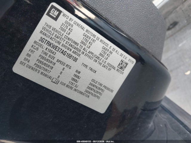 2010 Gmc Sierra 1500 Slt მანქანა იყიდება აუქციონზე, vin: 3GTRKWE37AG168108, აუქციონის ნომერი: 45849153