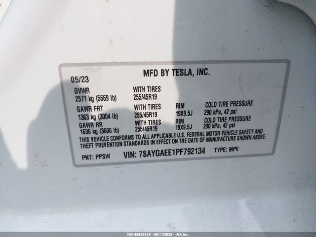 Продажа на аукционе авто 2023 Tesla Model Y Awd/long Range Dual Motor All-wheel Drive, vin: 7SAYGAEE1PF792134, номер лота: 45849159