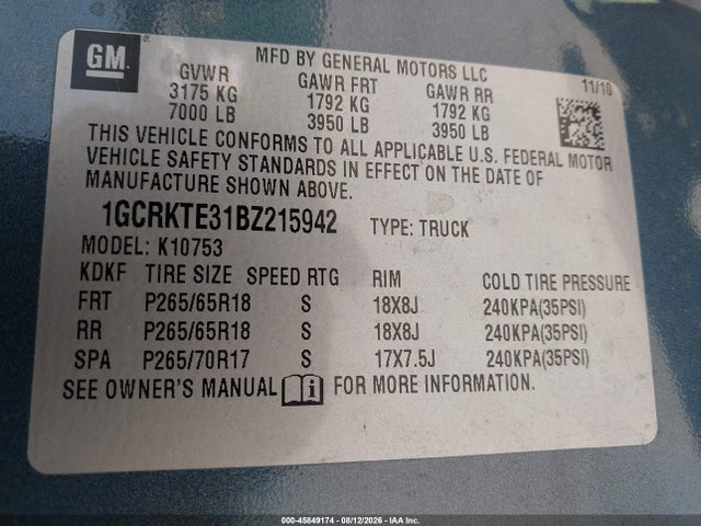Продажа на аукционе авто 2011 Chevrolet Silverado 1500 Ltz, vin: 1GCRKTE31BZ215942, номер лота: 45849174