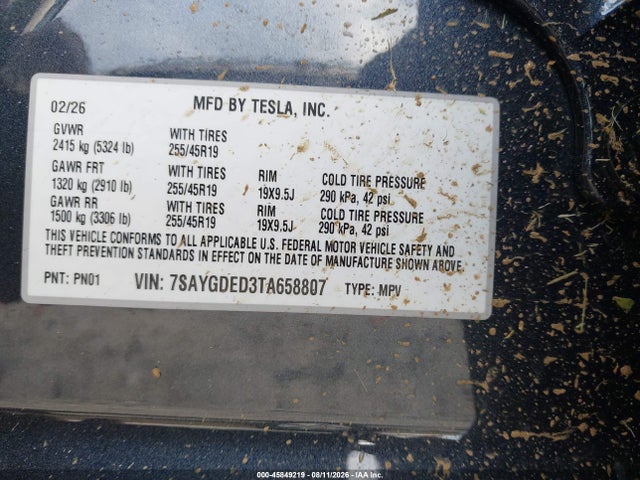 Aukcja sprzedaży 2026 Tesla Model Y Premium/rear-wheel Drive, vin: 7SAYGDED3TA658807, numer aukcji: 45849219