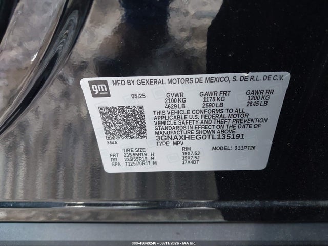 Продаж на аукціоні авто 2026 Chevrolet Equinox Fwd Lt, vin: 3GNAXHEG0TL135191, номер лоту: 45849246