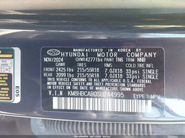 45849255 :رقم المزاد ، KM8HBCAB0SU244995 vin ، 2025 Hyundai Kona Sel مزاد بيع