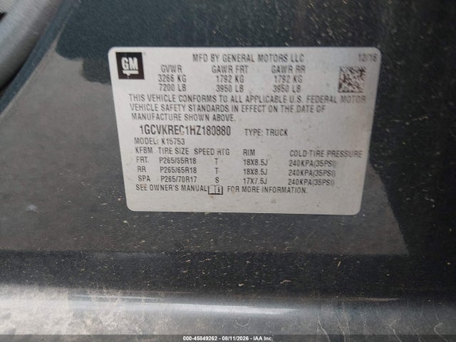 Продаж на аукціоні авто 2017 Chevrolet Silverado 1500 Lt, vin: 1GCVKREC1HZ180880, номер лоту: 45849262