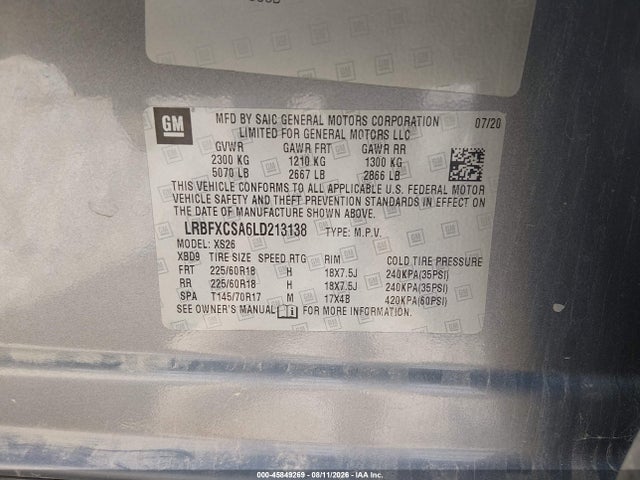 Auction sale of the 2020 Buick Envision Fwd Essence, vin: LRBFXCSA6LD213138, lot number: 45849269