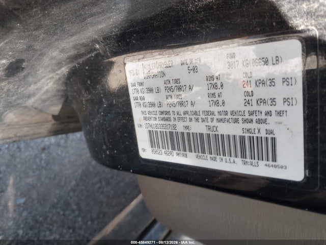 Aukcja sprzedaży 2003 Dodge Ram 1500 Slt/laramie/st, vin: 1D7HU18D33S317192, numer aukcji: 45849271