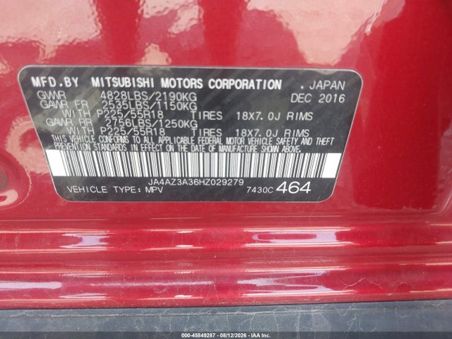 Aukcja sprzedaży 2017 Mitsubishi Outlander Se/sel, vin: JA4AZ3A36HZ029279, numer aukcji: 45849287