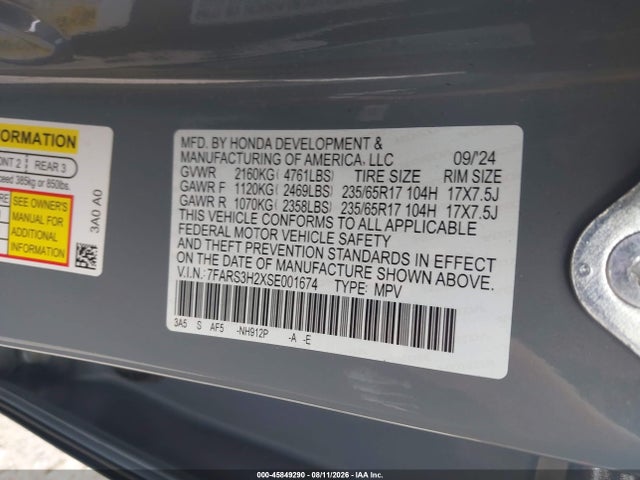 Aukcja sprzedaży 2025 Honda Cr-v Lx 2wd, vin: 7FARS3H2XSE001674, numer aukcji: 45849290