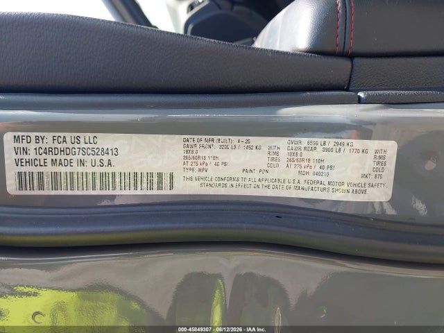Продаж на аукціоні авто 2025 Dodge Durango Gt Rwd, vin: 1C4RDHDG7SC528413, номер лоту: 45849307
