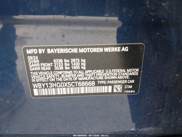 2025 Bmw I5 Xdrive40 მანქანა იყიდება აუქციონზე, vin: WBY13HG0XSCT68668, აუქციონის ნომერი: 45849308