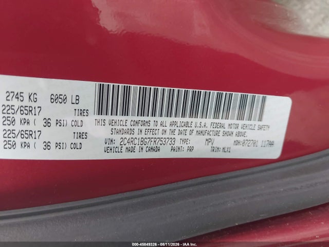 45849326 :رقم المزاد ، 2C4RC1BG7FR753733 vin ، 2015 Chrysler Town & Country Touring مزاد بيع