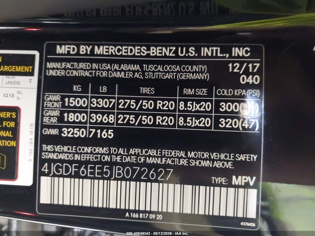 45849342 :رقم المزاد ، 4JGDF6EE5JB072627 vin ، 2018 Mercedes-benz Gls 450 4matic مزاد بيع