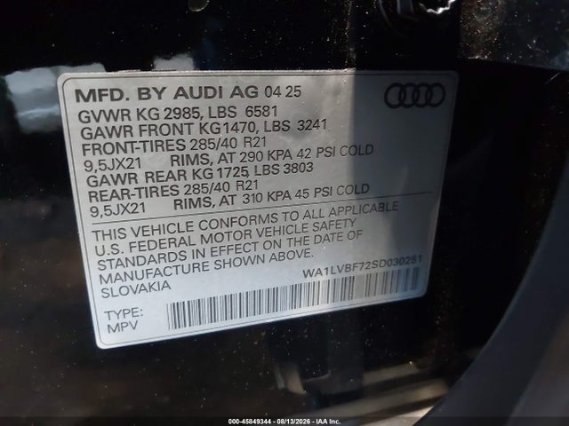2025 Audi Q7 Premium Plus 55 Tfsi Quattro Tiptronic მანქანა იყიდება აუქციონზე, vin: WA1LVBF72SD030251, აუქციონის ნომერი: 45849344