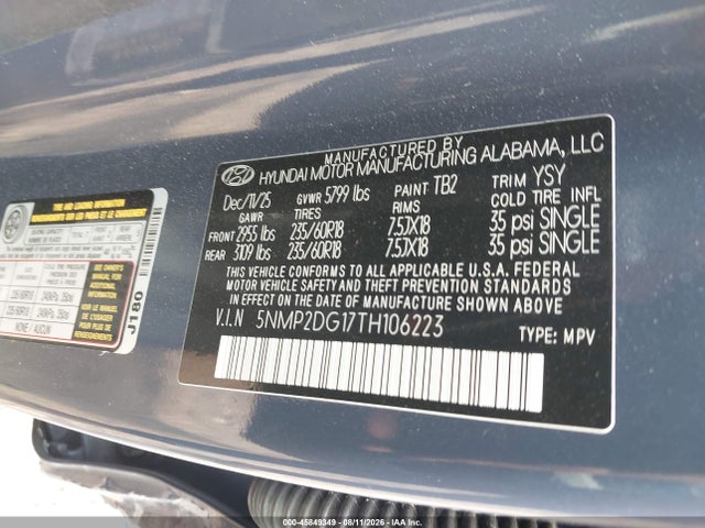 45849349 :رقم المزاد ، 5NMP2DG17TH106223 vin ، 2026 Hyundai Santa Fe Hybrid Sel مزاد بيع