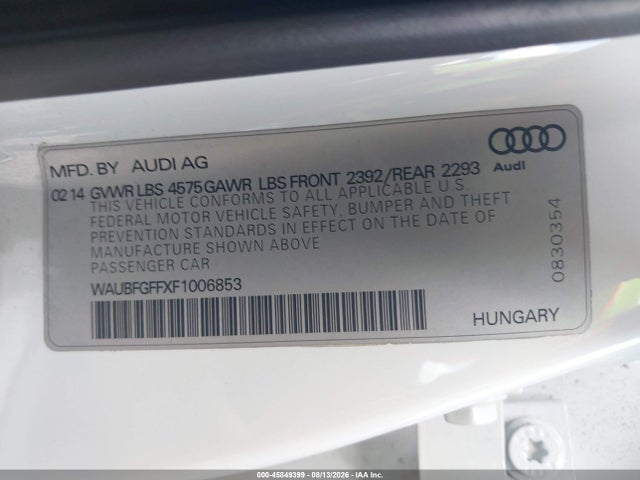 Продажа на аукционе авто 2015 Audi A3 2.0t Premium, vin: WAUBFGFFXF1006853, номер лота: 45849399