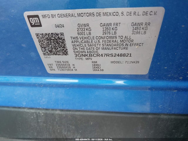 45849479 :رقم المزاد ، 3GNKBCR47RS248821 vin ، 2024 Chevrolet Blazer Fwd 2lt مزاد بيع