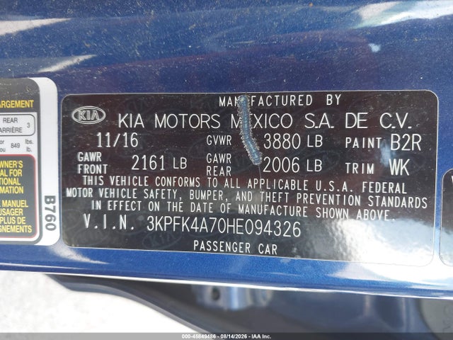 Продаж на аукціоні авто 2017 Kia Forte Lx, vin: 3KPFK4A70HE094326, номер лоту: 45849486