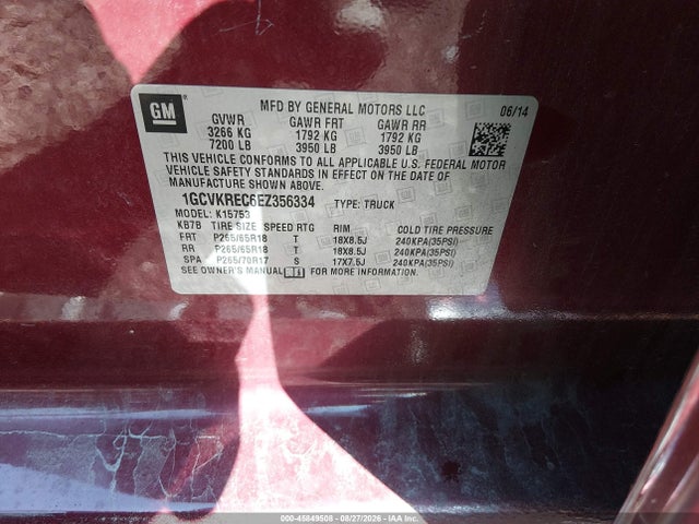 2014 Chevrolet Silverado 1500 Lt მანქანა იყიდება აუქციონზე, vin: 1GCVKREC6EZ356334, აუქციონის ნომერი: 45849508