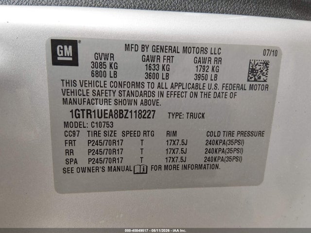 Продаж на аукціоні авто 2011 Gmc Sierra 1500 Sl, vin: 1GTR1UEA8BZ118227, номер лоту: 45849517