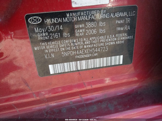 Aukcja sprzedaży 2014 Hyundai Elantra Se, vin: 5NPDH4AEXEH544723, numer aukcji: 45849520