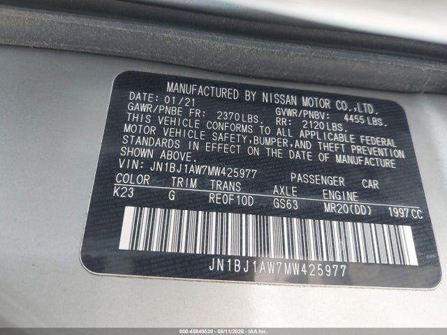 JN1BJ1AW7MW425977 Nissan Rogue Sport S Awd Xtronic Cvt