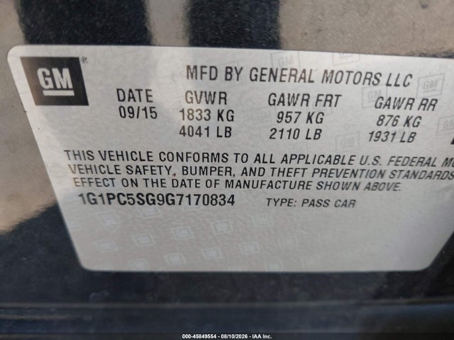 Aukcja sprzedaży 2016 Chevrolet Cruze Limited Ls Auto, vin: 1G1PC5SG9G7170834, numer aukcji: 45849554