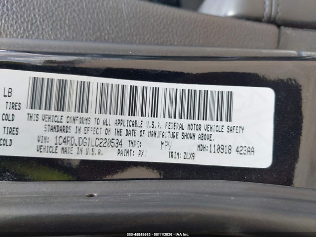 2020 Dodge Durango Gt Plus Awd მანქანა იყიდება აუქციონზე, vin: 1C4RDJDG1LC220534, აუქციონის ნომერი: 45849563