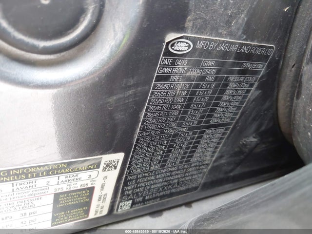 Продажа на аукционе авто 2019 Land Rover Range Rover Velar P250 S, vin: SALYB2EXXKA229225, номер лота: 45849569