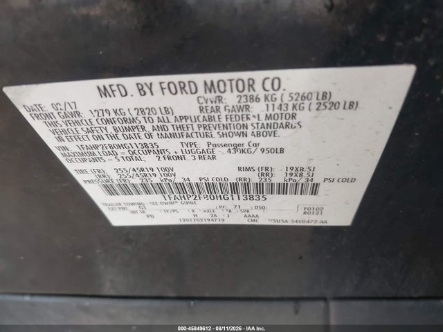 Aukcja sprzedaży 2017 Ford Taurus Limited, vin: 1FAHP2F80HG113835, numer aukcji: 45849612