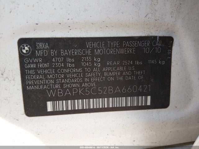 Продаж на аукціоні авто 2011 Bmw 328i Xdrive, vin: WBAPK5C52BA660421, номер лоту: 45849614