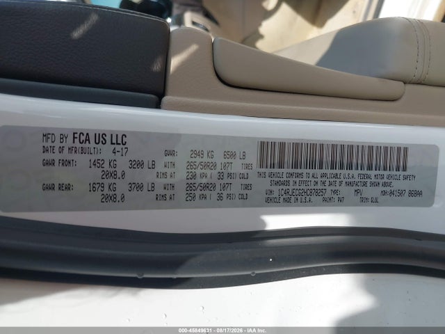 Продажа на аукционе авто 2017 Jeep Grand Cherokee Overland, vin: 1C4RJECG2HC878257, номер лота: 45849631