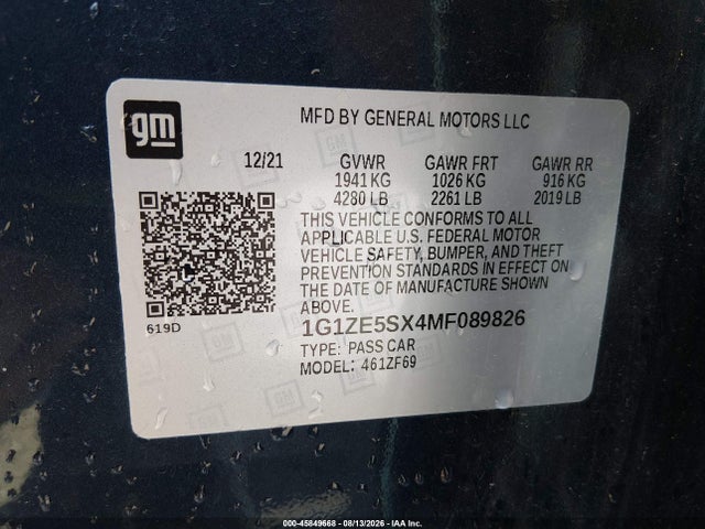 1G1ZE5SX4MF089826 Chevrolet Malibu Fwd Premier