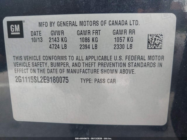 Chevrolet IMPALA 1LT 2014 2G1115SL2E9180075 Image 18