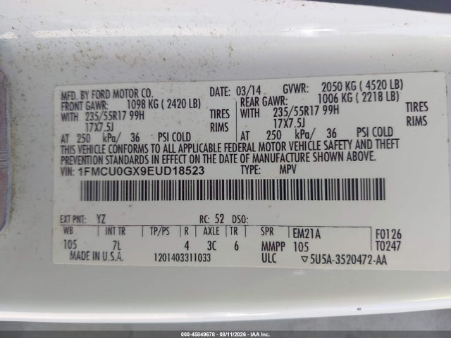 Ford ESCAPE SE 2014 1FMCU0GX9EUD18523 Image 9