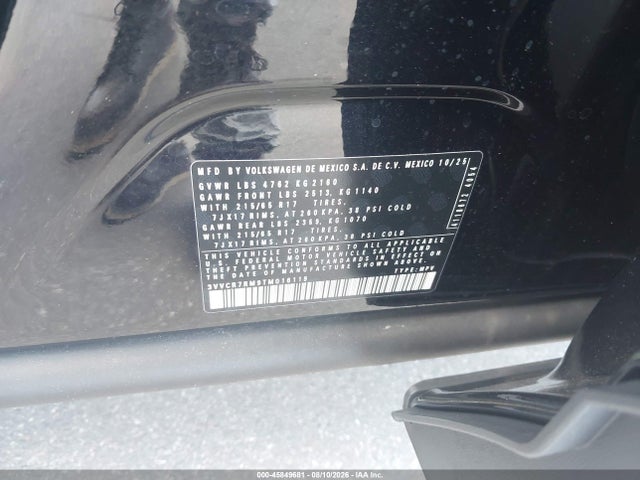 2026 Volkswagen Tiguan S მანქანა იყიდება აუქციონზე, vin: 3VVCR7RM9TM016119, აუქციონის ნომერი: 45849681