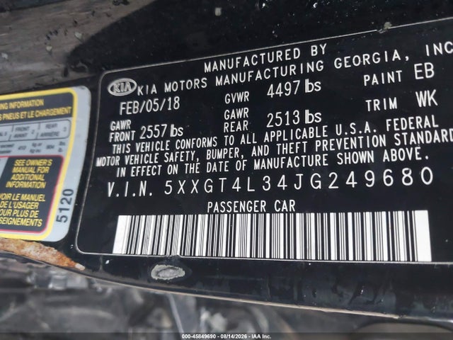 Продажа на аукционе авто 2018 Kia Optima Lx, vin: 5XXGT4L34JG249680, номер лота: 45849690