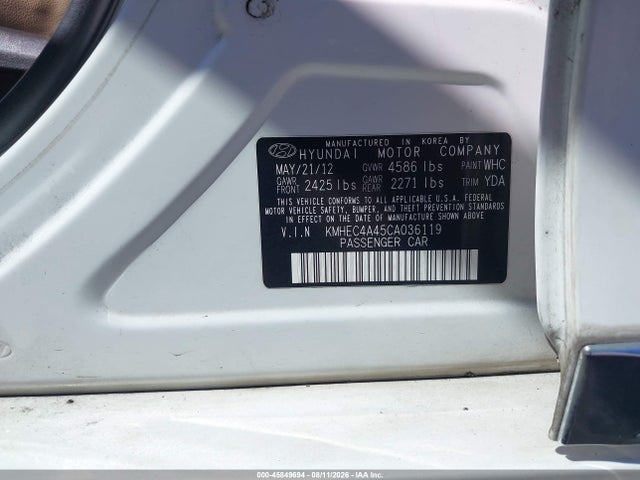 Продаж на аукціоні авто 2012 Hyundai Sonata Hybrid, vin: KMHEC4A45CA036119, номер лоту: 45849694